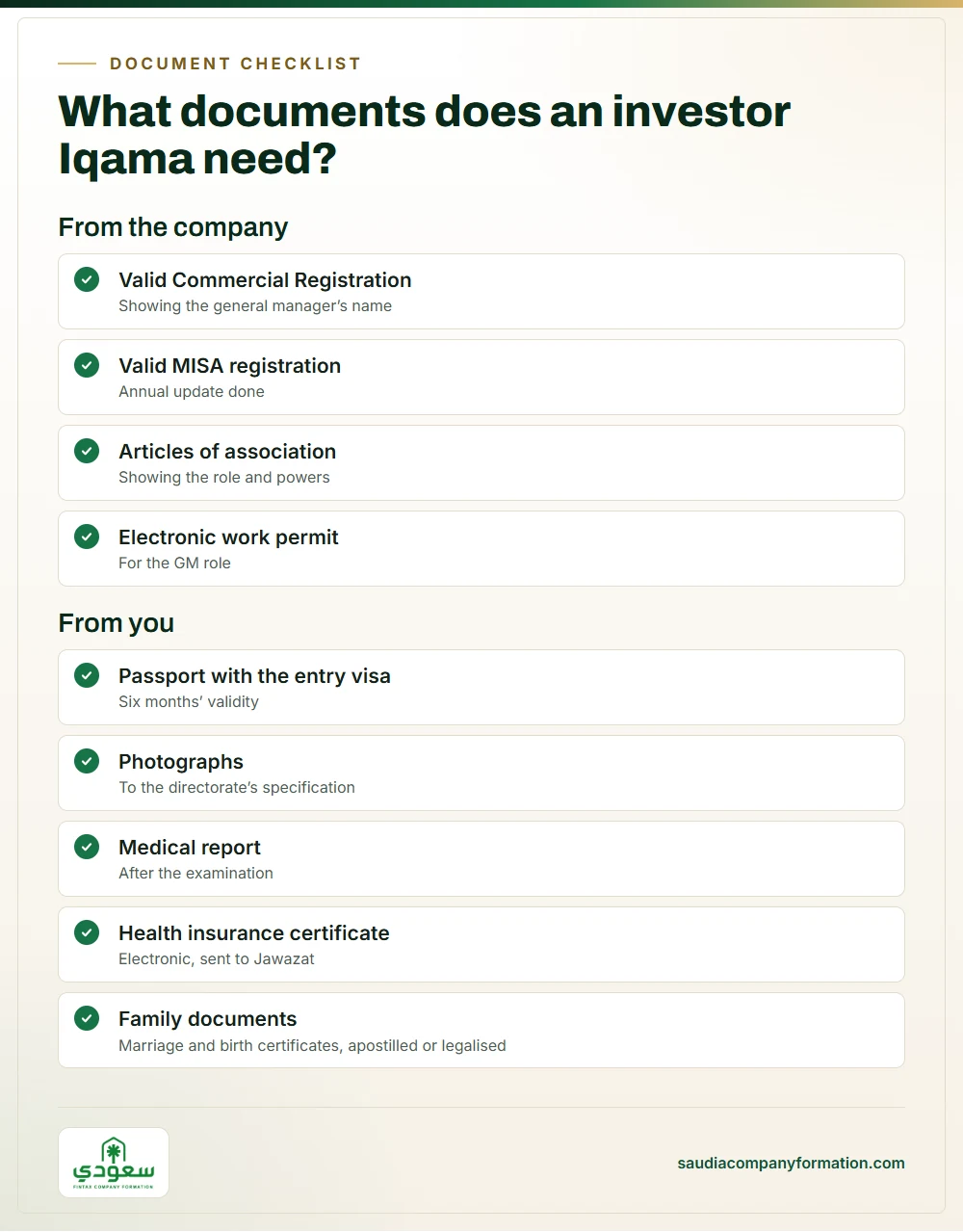 Infographic: documents for investor or general manager residency