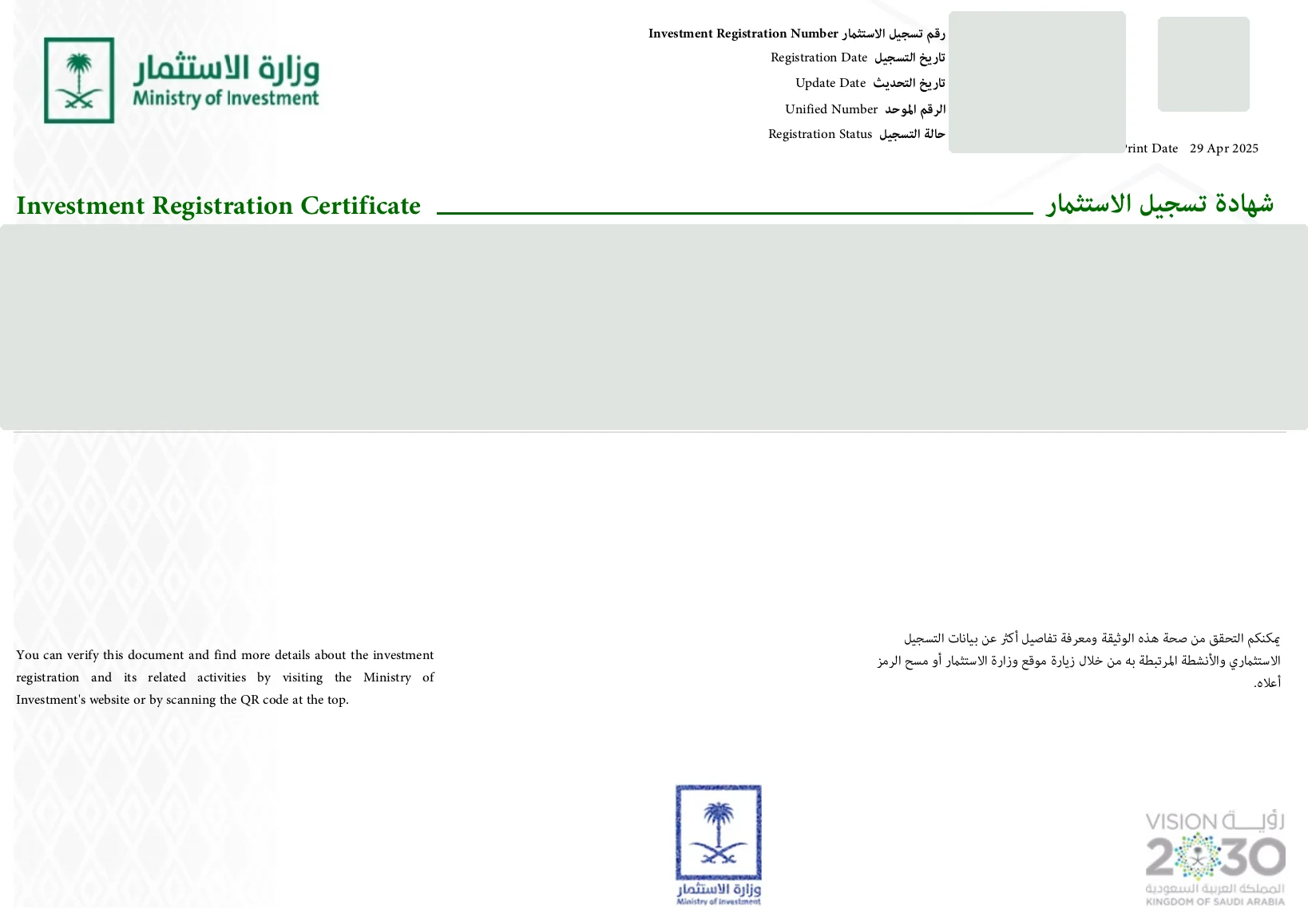 Ministry of Investment (MISA) investment licence for a foreign investor