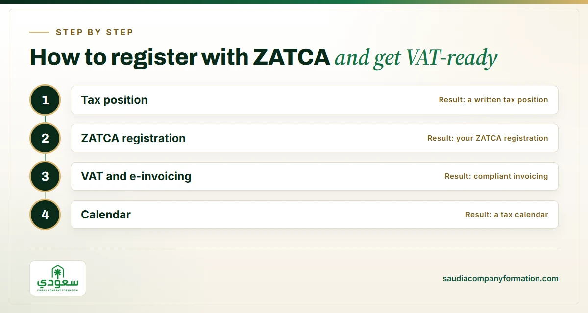 Infographic: stages of ZATCA, VAT and e-invoicing set-up